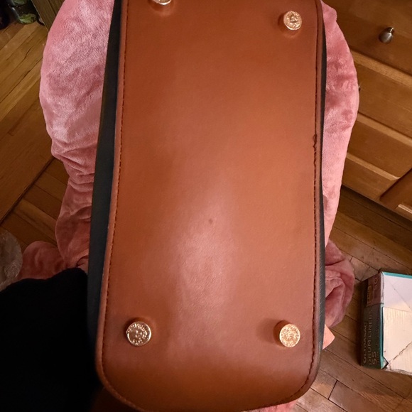 Anne Klein Black Tote with Tan Straps and Gold Logo - Picture 6 of 8